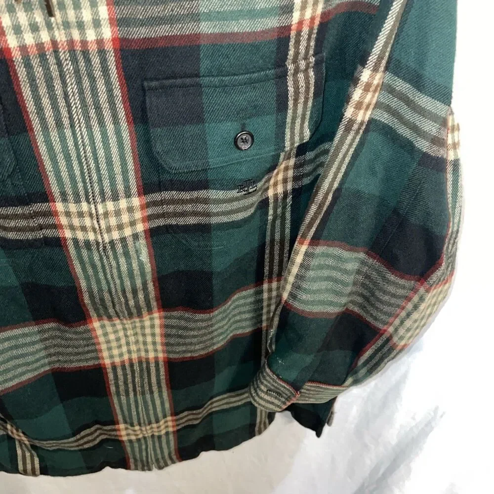 Lauren Ralph Lauren Men’s Flannel Shirt Size Small Green Plaid Full Zip Outdoors